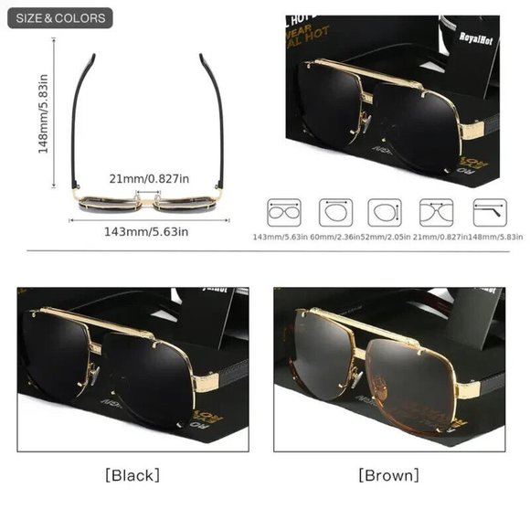 Womens Polarized Sunglasses 100%UV Visual Clarity 60mm Black/Gold Metal Frame main image 5